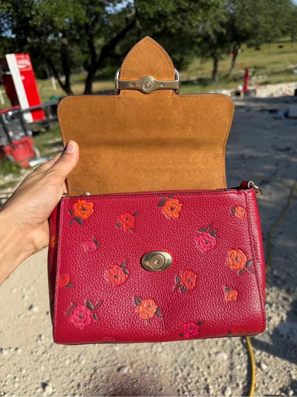 Coach Morgan Top Handle Satchel With Flower Print in Pink Pebble Leather - Picture 8 of 13